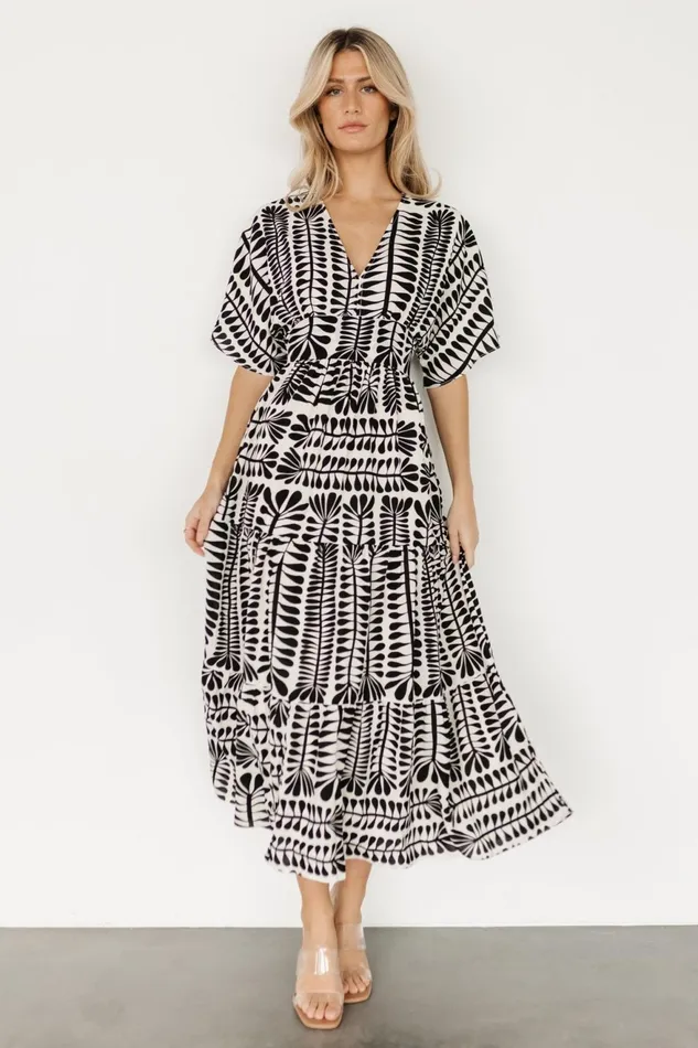 Women Bump Friendly Baltic Born Austin Kimono Dress Black Print
