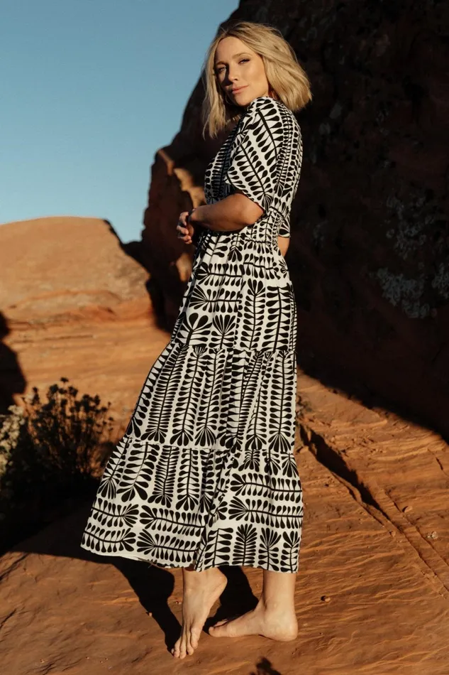 Women Bump Friendly Baltic Born Austin Kimono Dress Black Print