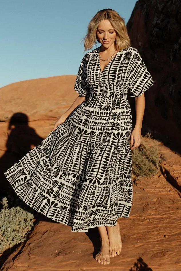 Women Bump Friendly Baltic Born Austin Kimono Dress Black Print
