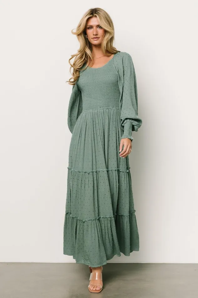 Women Bump Friendly Baltic Born Bayley Smocked Dotted Maxi Dress Dark Eucalyptus