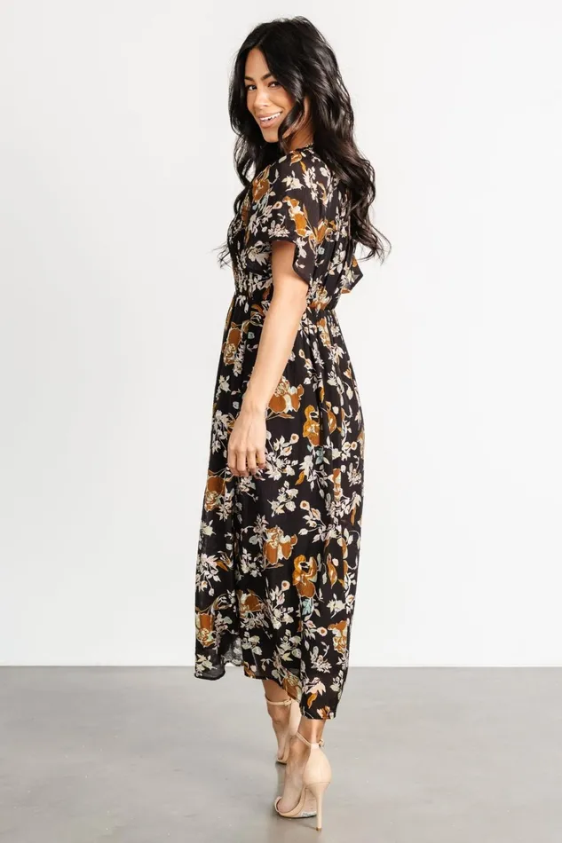Women Bump Friendly Baltic Born Hathaway Midi Dress Black Floral Women Bump Friendly Baltic Born Hathaway Midi Dress Black Floral