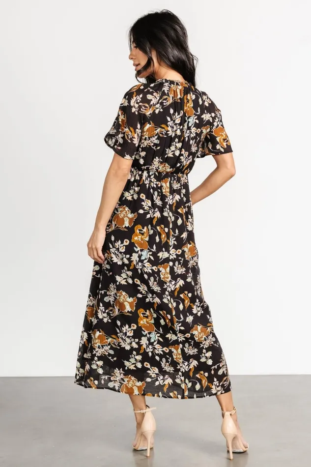 Women Bump Friendly Baltic Born Hathaway Midi Dress Black Floral Women Bump Friendly Baltic Born Hathaway Midi Dress Black Floral