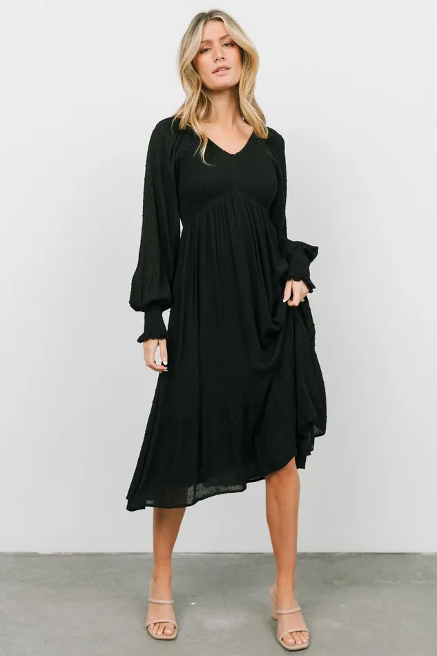 Women Bump Friendly Baltic Born Lainey Smocked Dotted Midi Dress Black
