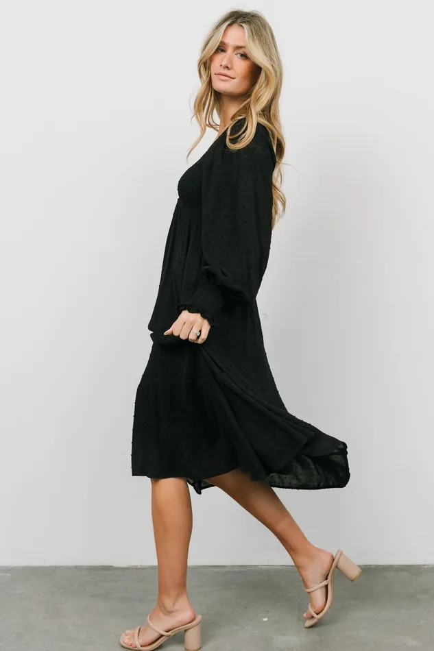 Women Bump Friendly Baltic Born Lainey Smocked Dotted Midi Dress Black Women Bump Friendly Baltic Born Lainey Smocked Dotted Midi Dress Black