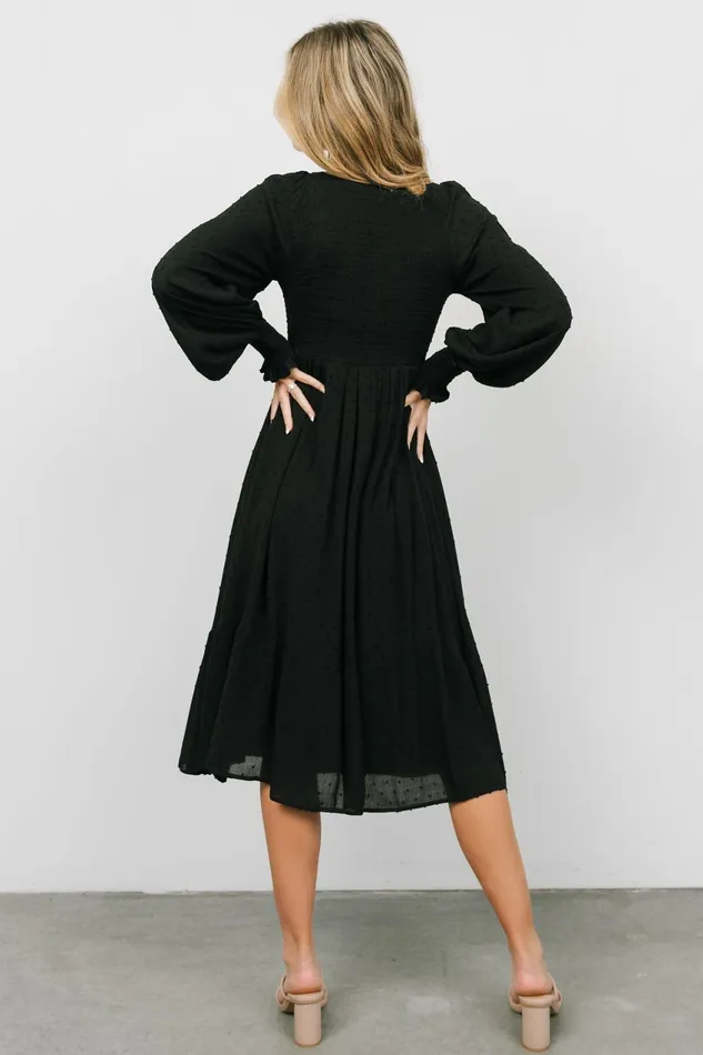 Women Bump Friendly Baltic Born Lainey Smocked Dotted Midi Dress Black Women Bump Friendly Baltic Born Lainey Smocked Dotted Midi Dress Black