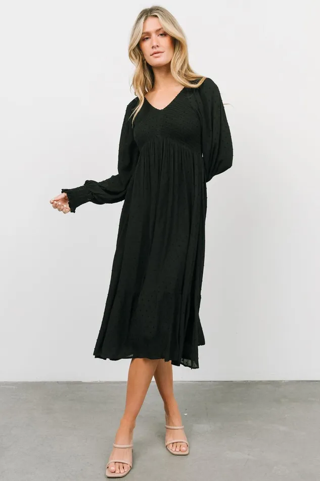 Women Bump Friendly Baltic Born Lainey Smocked Dotted Midi Dress Black Women Bump Friendly Baltic Born Lainey Smocked Dotted Midi Dress Black