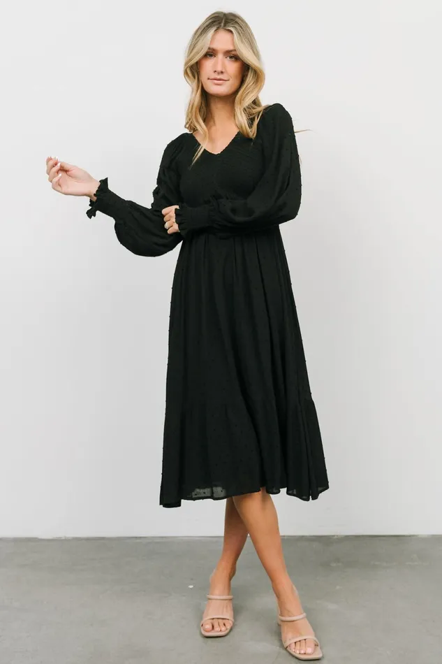 Women Bump Friendly Baltic Born Lainey Smocked Dotted Midi Dress Black Women Bump Friendly Baltic Born Lainey Smocked Dotted Midi Dress Black