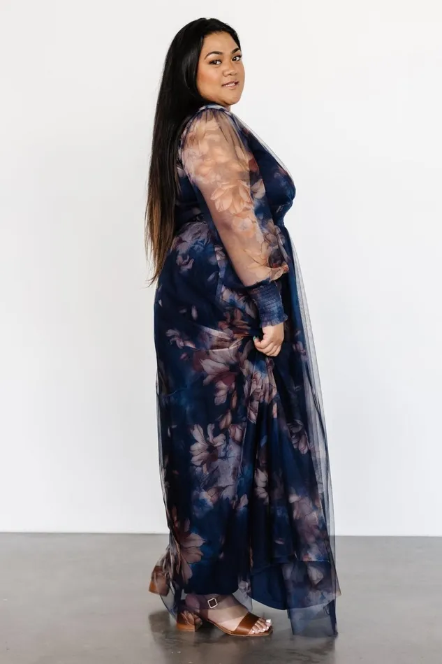 Women Bump Friendly Baltic Born Layla Tulle Maxi Dress Dark Blue Floral