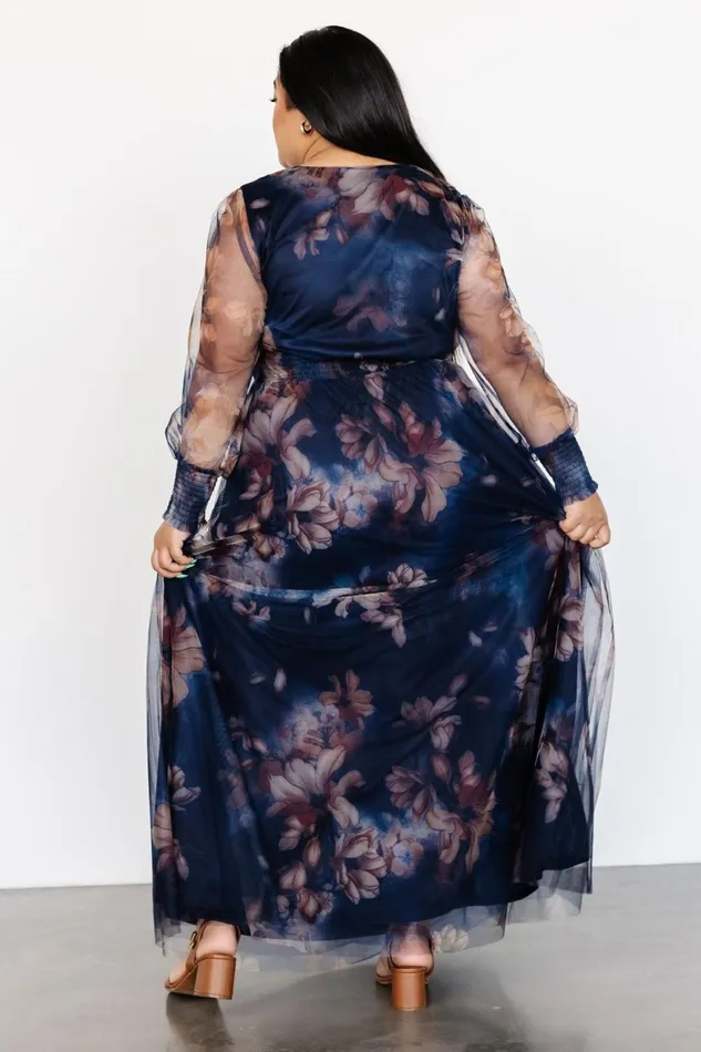 Women Bump Friendly Baltic Born Layla Tulle Maxi Dress Dark Blue Floral