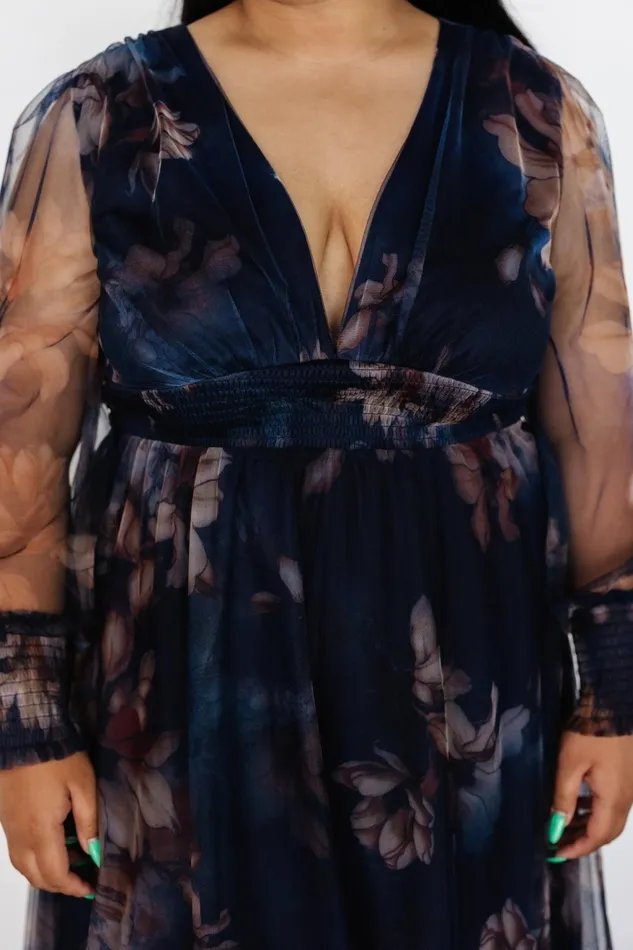 Women Bump Friendly Baltic Born Layla Tulle Maxi Dress Dark Blue Floral