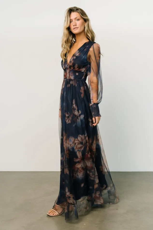 Women Bump Friendly Baltic Born Layla Tulle Maxi Dress Dark Blue Floral