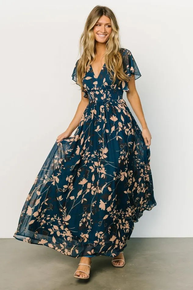 Women Bump Friendly Baltic Born Lynlee Metallic Maxi Dress Topaz