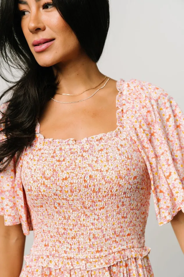Women Bump Friendly Baltic Born Regina Smocked Maxi Dress Coral Floral
