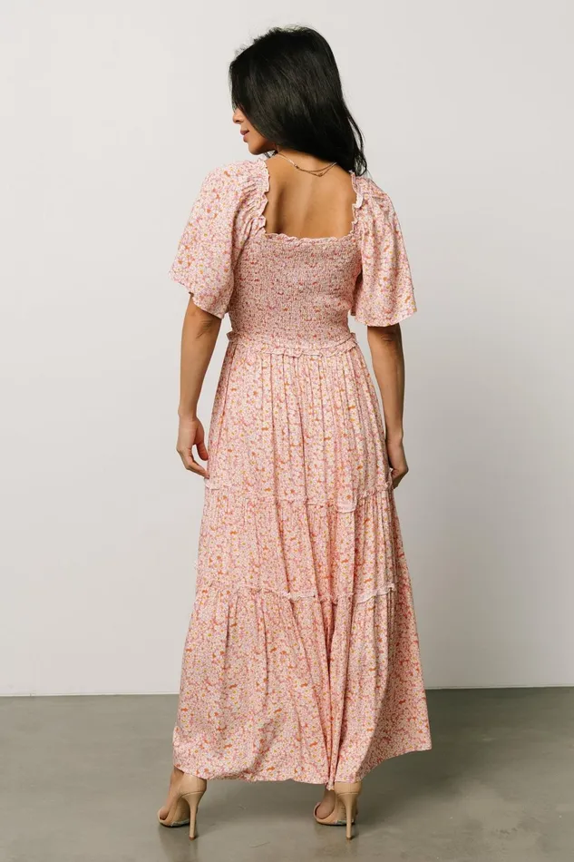 Women Bump Friendly Baltic Born Regina Smocked Maxi Dress Coral Floral