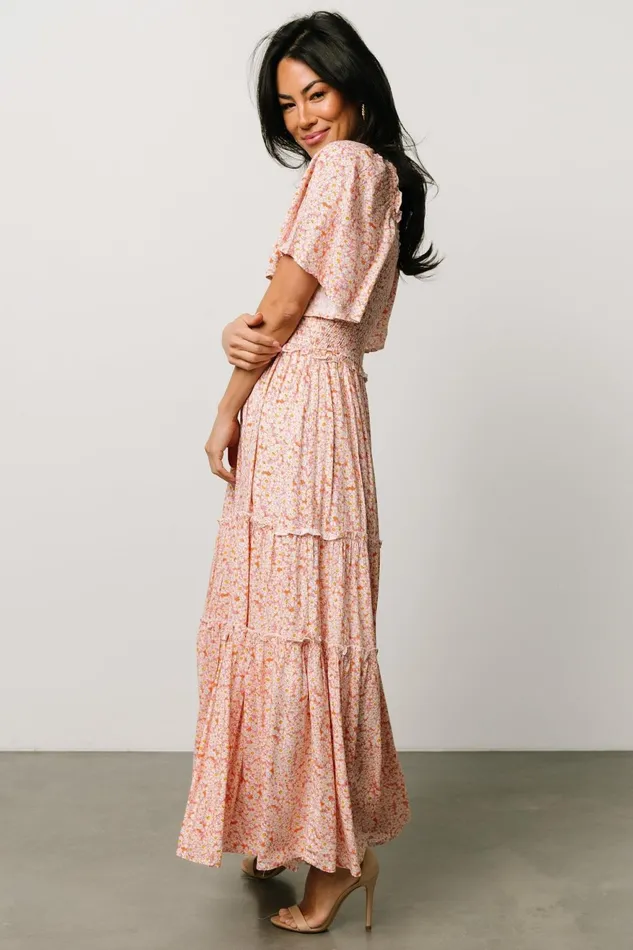Women Bump Friendly Baltic Born Regina Smocked Maxi Dress Coral Floral