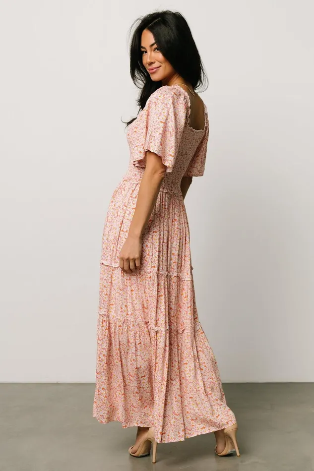 Women Bump Friendly Baltic Born Regina Smocked Maxi Dress Coral Floral