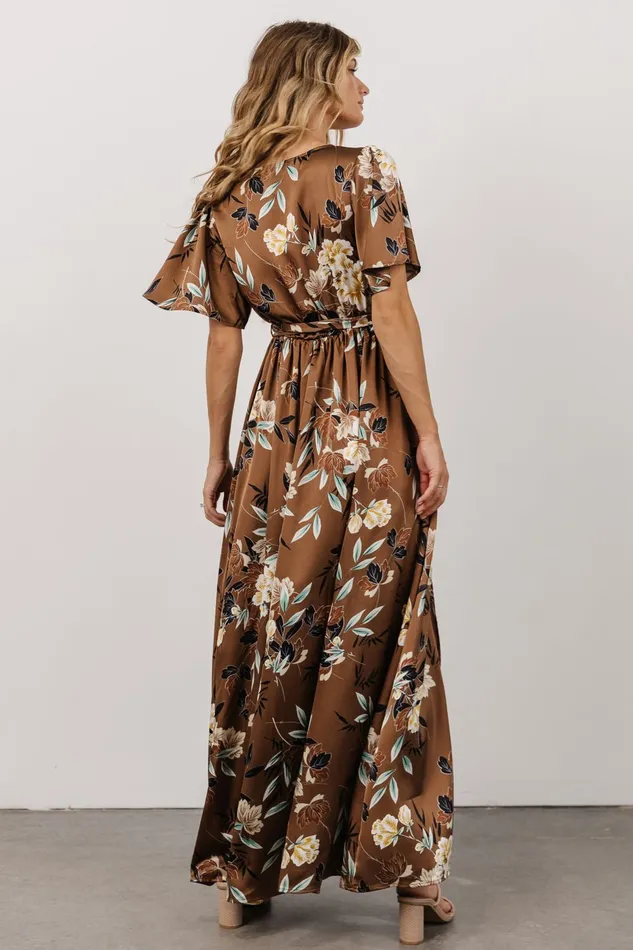 Women Bump Friendly Baltic Born Sicily Satin Maxi Dress Mocha Floral Women Bump Friendly Baltic Born Sicily Satin Maxi Dress Mocha Floral