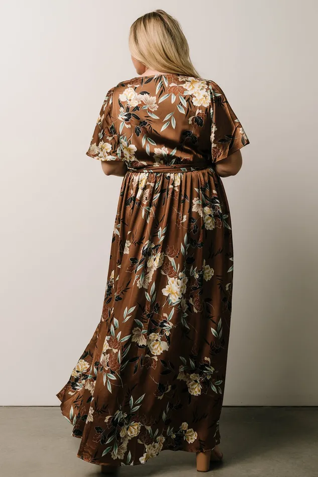 Women Bump Friendly Baltic Born Sicily Satin Maxi Dress Mocha Floral Women Bump Friendly Baltic Born Sicily Satin Maxi Dress Mocha Floral