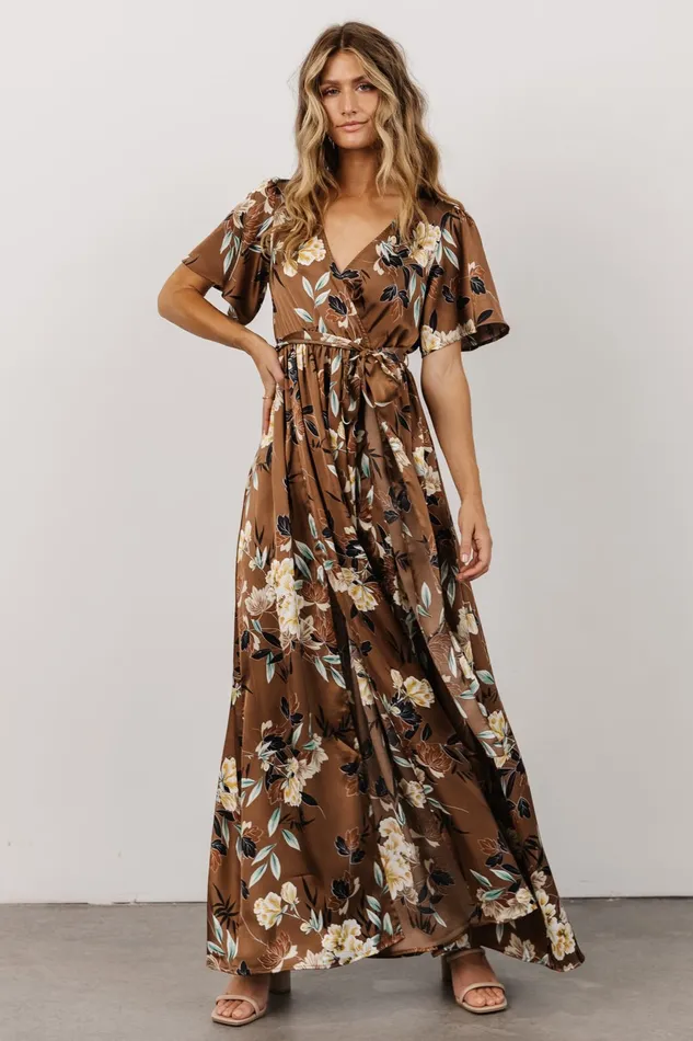 Women Bump Friendly Baltic Born Sicily Satin Maxi Dress Mocha Floral Women Bump Friendly Baltic Born Sicily Satin Maxi Dress Mocha Floral