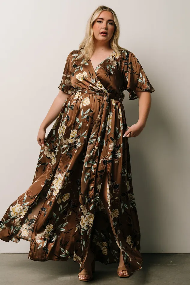 Women Bump Friendly Baltic Born Sicily Satin Maxi Dress Mocha Floral Women Bump Friendly Baltic Born Sicily Satin Maxi Dress Mocha Floral