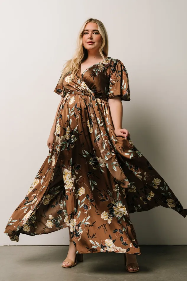 Women Bump Friendly Baltic Born Sicily Satin Maxi Dress Mocha Floral Women Bump Friendly Baltic Born Sicily Satin Maxi Dress Mocha Floral
