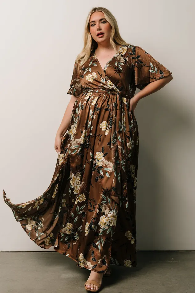 Women Bump Friendly Baltic Born Sicily Satin Maxi Dress Mocha Floral Women Bump Friendly Baltic Born Sicily Satin Maxi Dress Mocha Floral