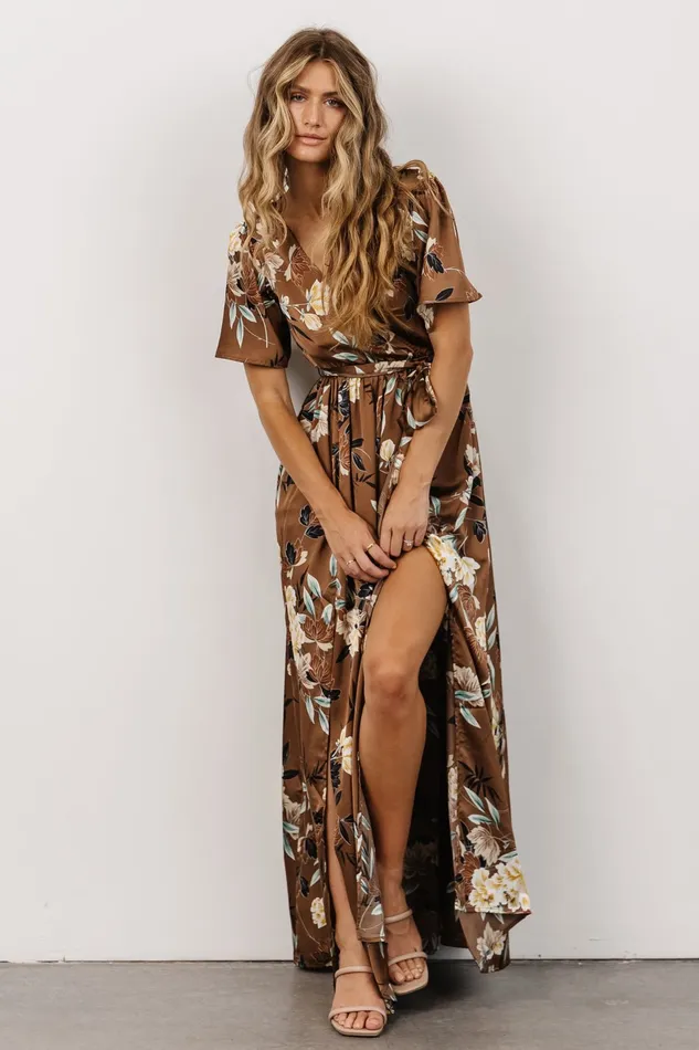 Women Bump Friendly Baltic Born Sicily Satin Maxi Dress Mocha Floral Women Bump Friendly Baltic Born Sicily Satin Maxi Dress Mocha Floral