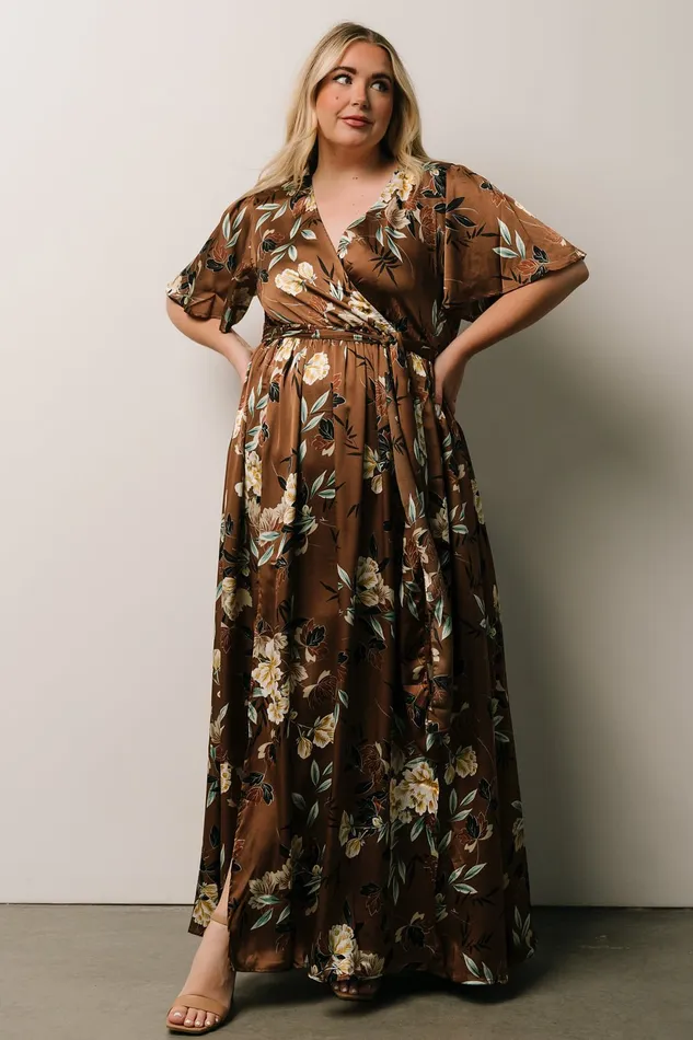 Women Bump Friendly Baltic Born Sicily Satin Maxi Dress Mocha Floral Women Bump Friendly Baltic Born Sicily Satin Maxi Dress Mocha Floral