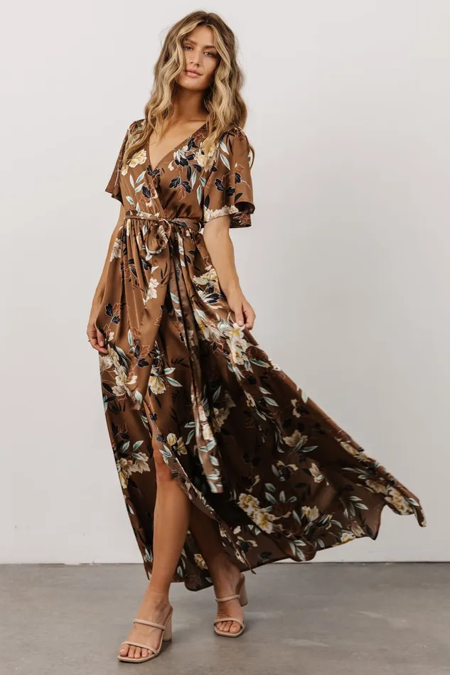 Women Bump Friendly Baltic Born Sicily Satin Maxi Dress Mocha Floral Women Bump Friendly Baltic Born Sicily Satin Maxi Dress Mocha Floral