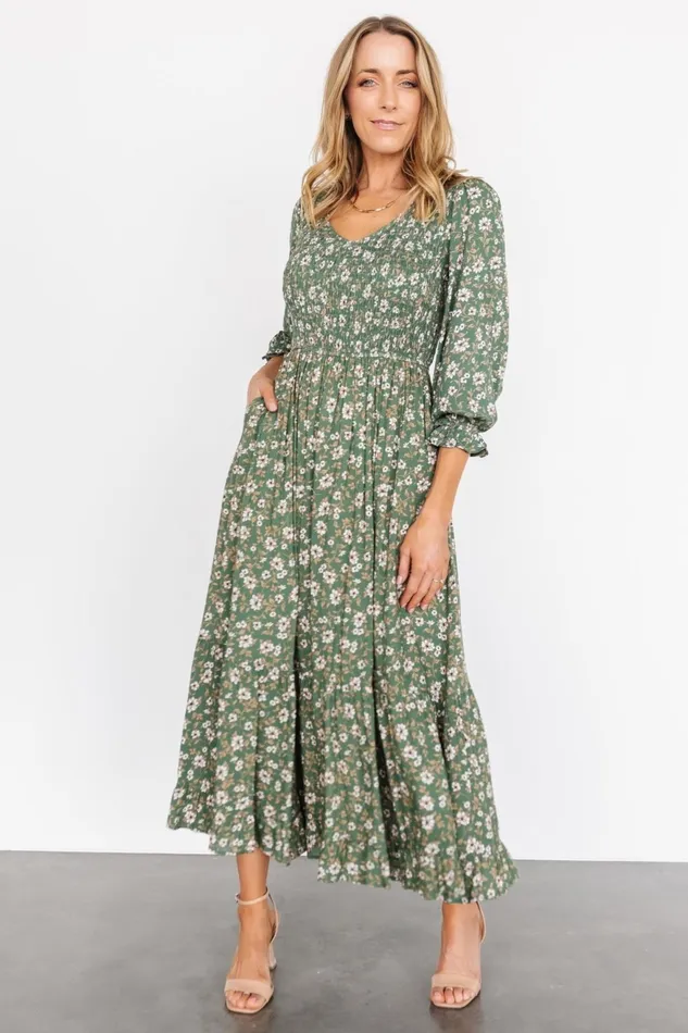 Women Bump Friendly Baltic Born Tarryn Smocked Midi Dress Olive Floral Women Bump Friendly Baltic Born Tarryn Smocked Midi Dress Olive Floral
