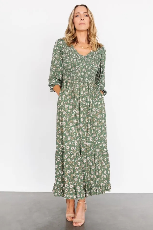 Women Bump Friendly Baltic Born Tarryn Smocked Midi Dress Olive Floral Women Bump Friendly Baltic Born Tarryn Smocked Midi Dress Olive Floral