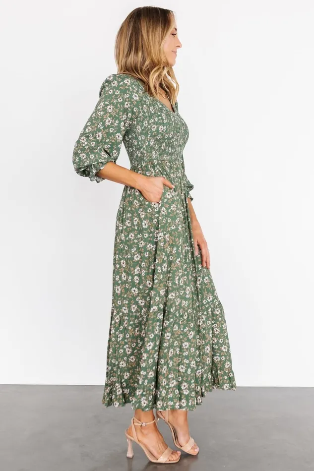 Women Bump Friendly Baltic Born Tarryn Smocked Midi Dress Olive Floral Women Bump Friendly Baltic Born Tarryn Smocked Midi Dress Olive Floral