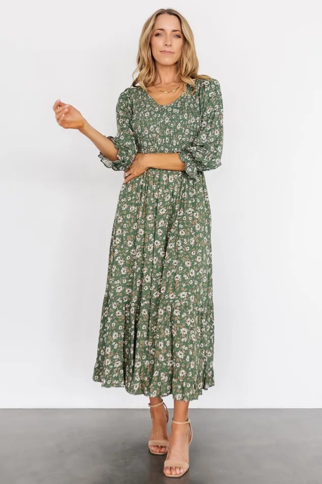 Women Bump Friendly Baltic Born Tarryn Smocked Midi Dress Olive Floral Women Bump Friendly Baltic Born Tarryn Smocked Midi Dress Olive Floral