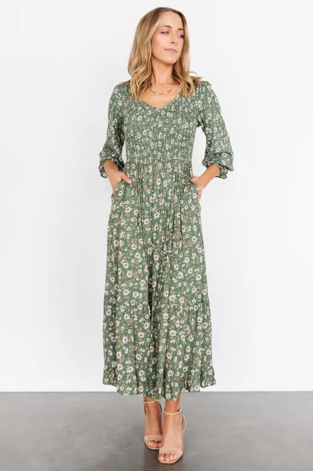 Women Bump Friendly Baltic Born Tarryn Smocked Midi Dress Olive Floral Women Bump Friendly Baltic Born Tarryn Smocked Midi Dress Olive Floral