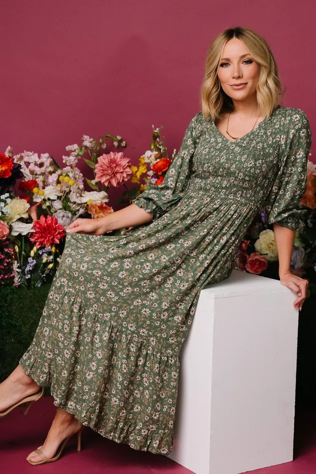 Women Bump Friendly Baltic Born Tarryn Smocked Midi Dress Olive Floral Women Bump Friendly Baltic Born Tarryn Smocked Midi Dress Olive Floral