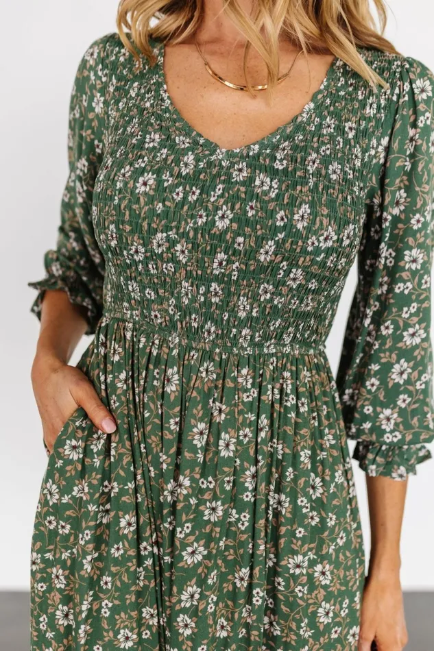 Women Bump Friendly Baltic Born Tarryn Smocked Midi Dress Olive Floral Women Bump Friendly Baltic Born Tarryn Smocked Midi Dress Olive Floral