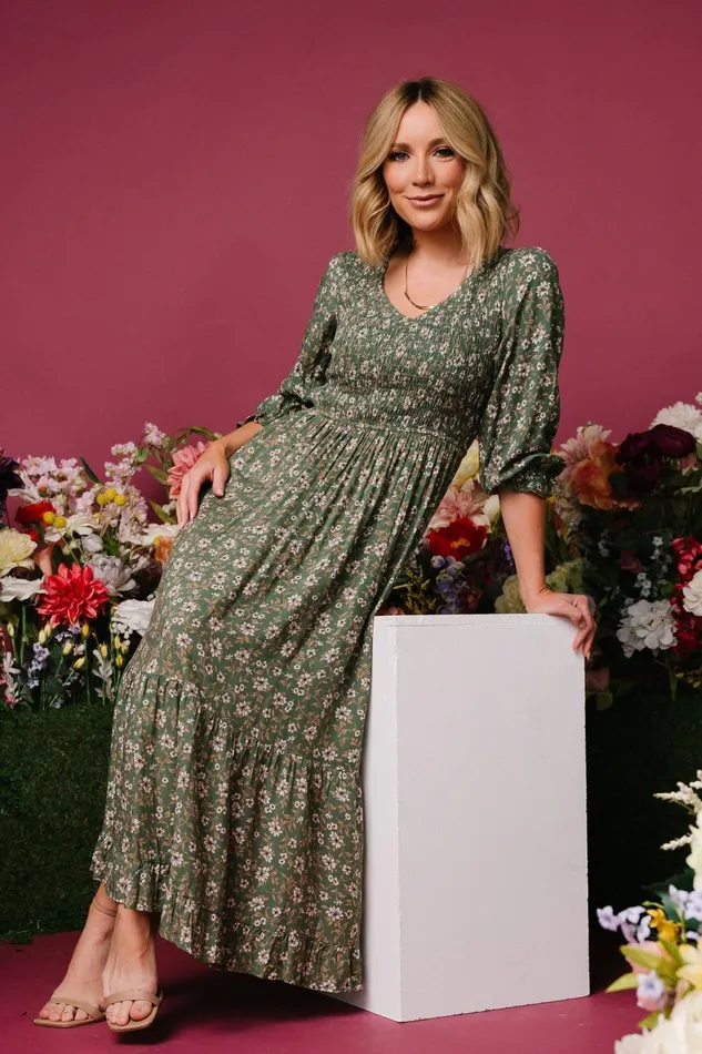 Women Bump Friendly Baltic Born Tarryn Smocked Midi Dress Olive Floral Women Bump Friendly Baltic Born Tarryn Smocked Midi Dress Olive Floral