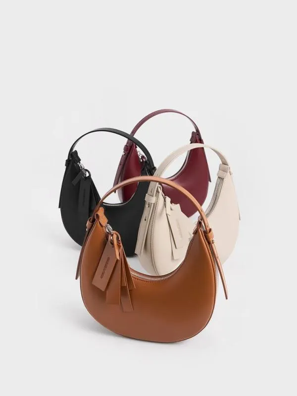 Women Carey Crescent Hobo Bag 8211 Oat CHARLES and KEITH Hobo Bags
