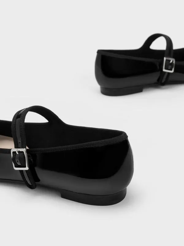 Women Carmel Patent Buckled Mary Jane Flats 8211 Black CHARLES and KEITH Ballet Flats