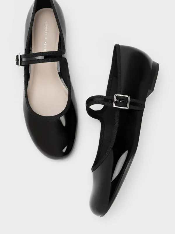 Women Carmel Patent Buckled Mary Jane Flats 8211 Black CHARLES and KEITH Ballet Flats