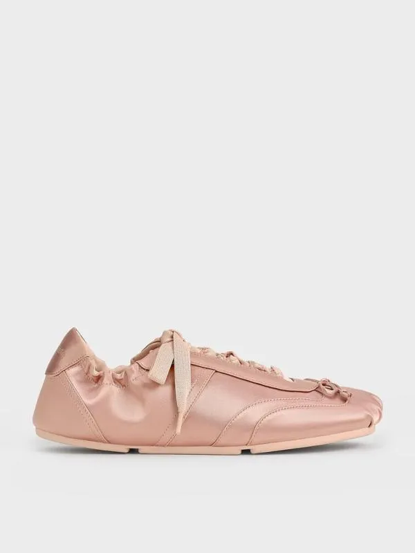 Women Cece Satin Ruched Bow Sneakers 8211 Nude CHARLES and KEITH Sneakers