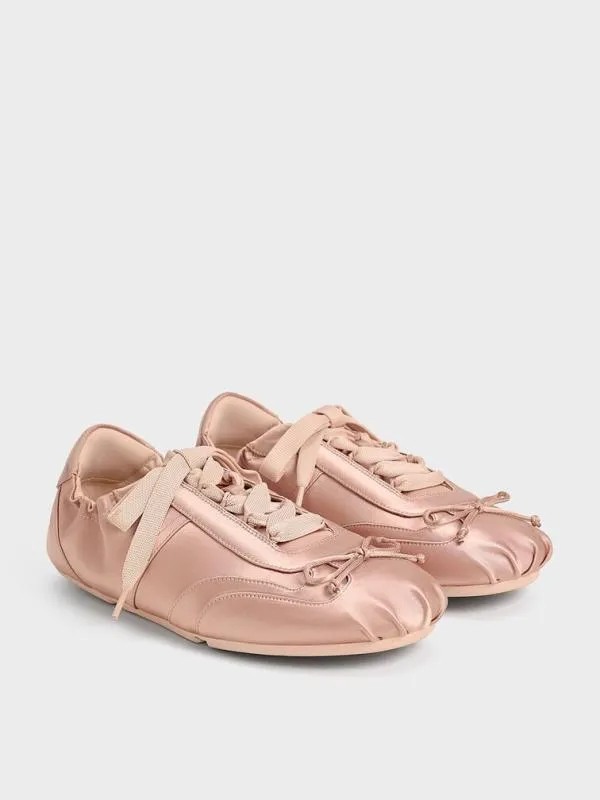 Women Cece Satin Ruched Bow Sneakers 8211 Nude CHARLES and KEITH Sneakers