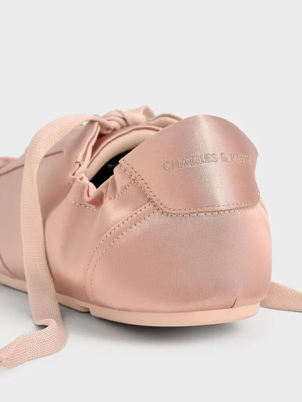 Women Cece Satin Ruched Bow Sneakers 8211 Nude CHARLES and KEITH Sneakers