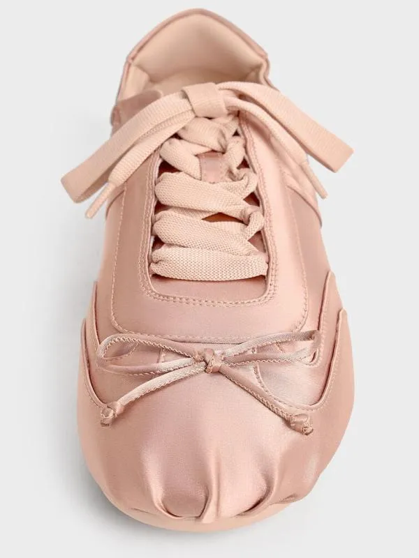 Women Cece Satin Ruched Bow Sneakers 8211 Nude CHARLES and KEITH Sneakers