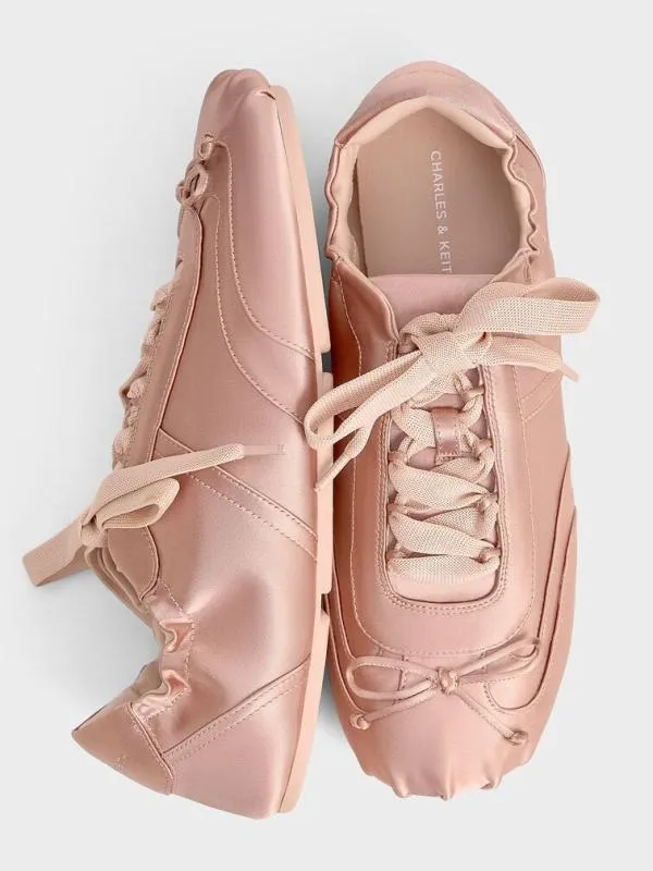 Women Cece Satin Ruched Bow Sneakers 8211 Nude CHARLES and KEITH Sneakers