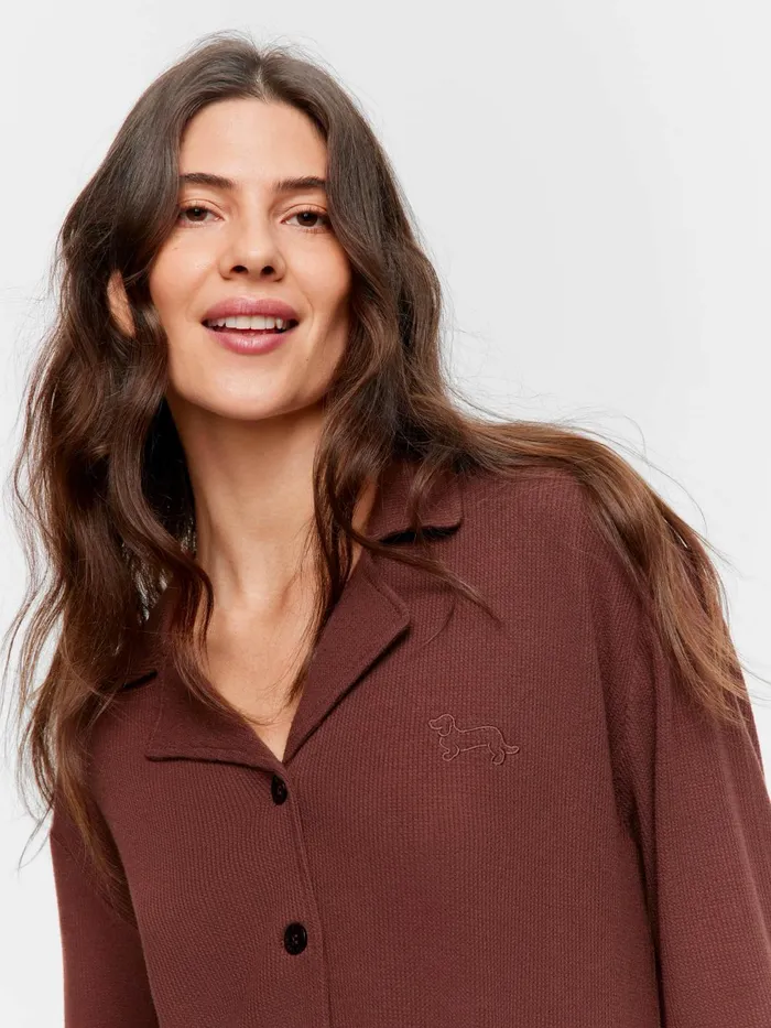 Women Chocolate Soft Waffle Long Sleeve Shirt Brown Peter Alexander Tops