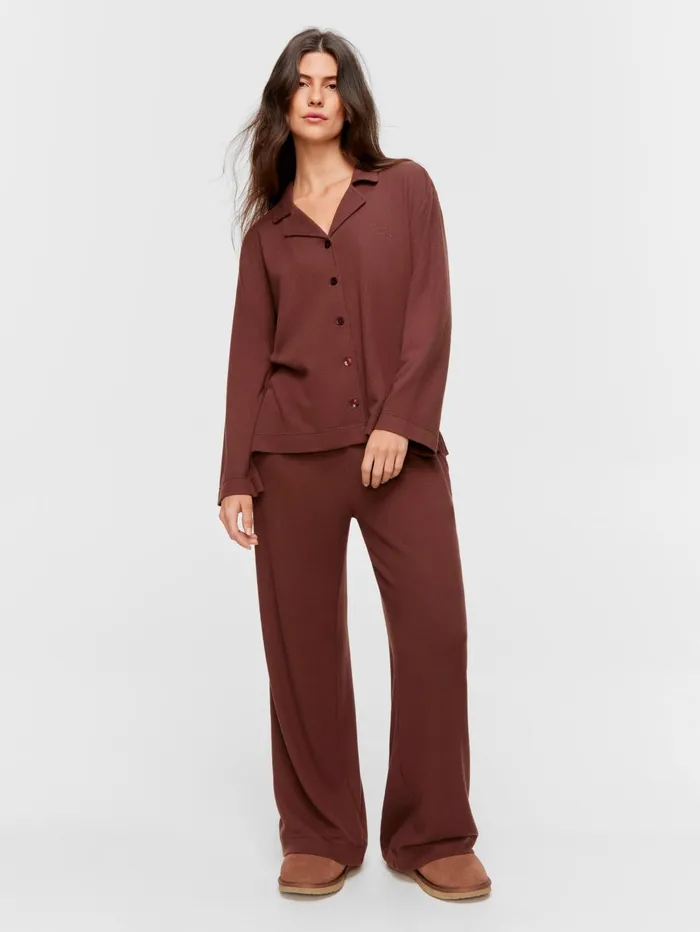 Women Chocolate Soft Waffle Long Sleeve Shirt Brown Peter Alexander Tops