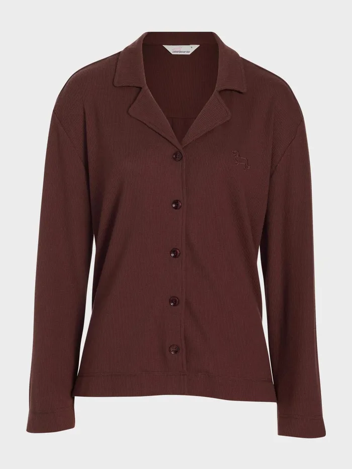 Women Chocolate Soft Waffle Long Sleeve Shirt Brown Peter Alexander Tops