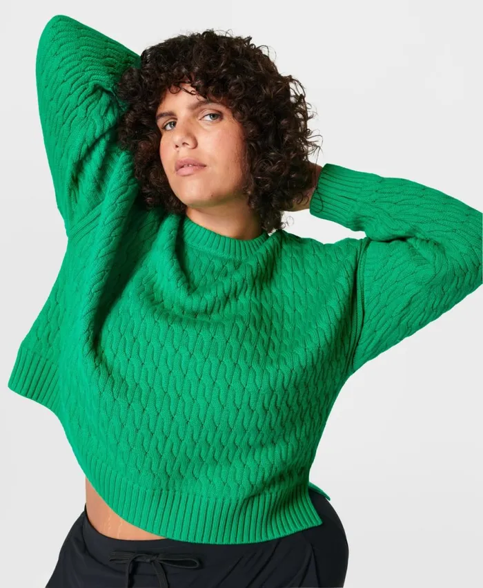 Women Classic Cable Jumper Electro Green Sweaty Betty Knitwear