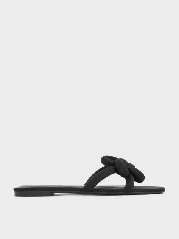 Women CloverKnot Slide Sandals 8211 Black Textured CHARLES and KEITH Sandals